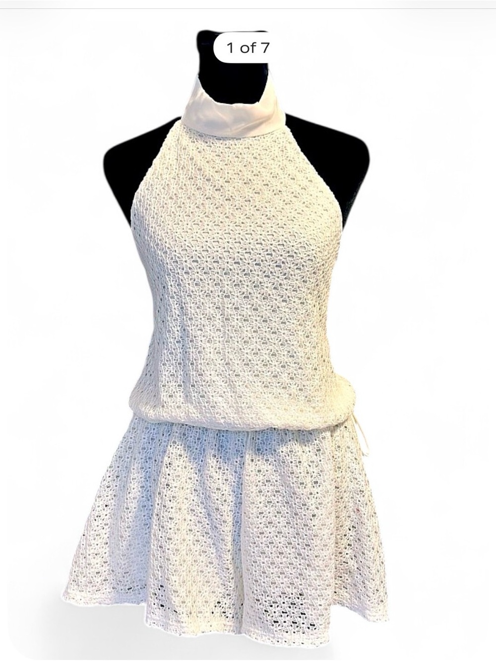 Unbranded Crochet Halter Romper In Creme Color M, W/Waisted Adjustable Straps
